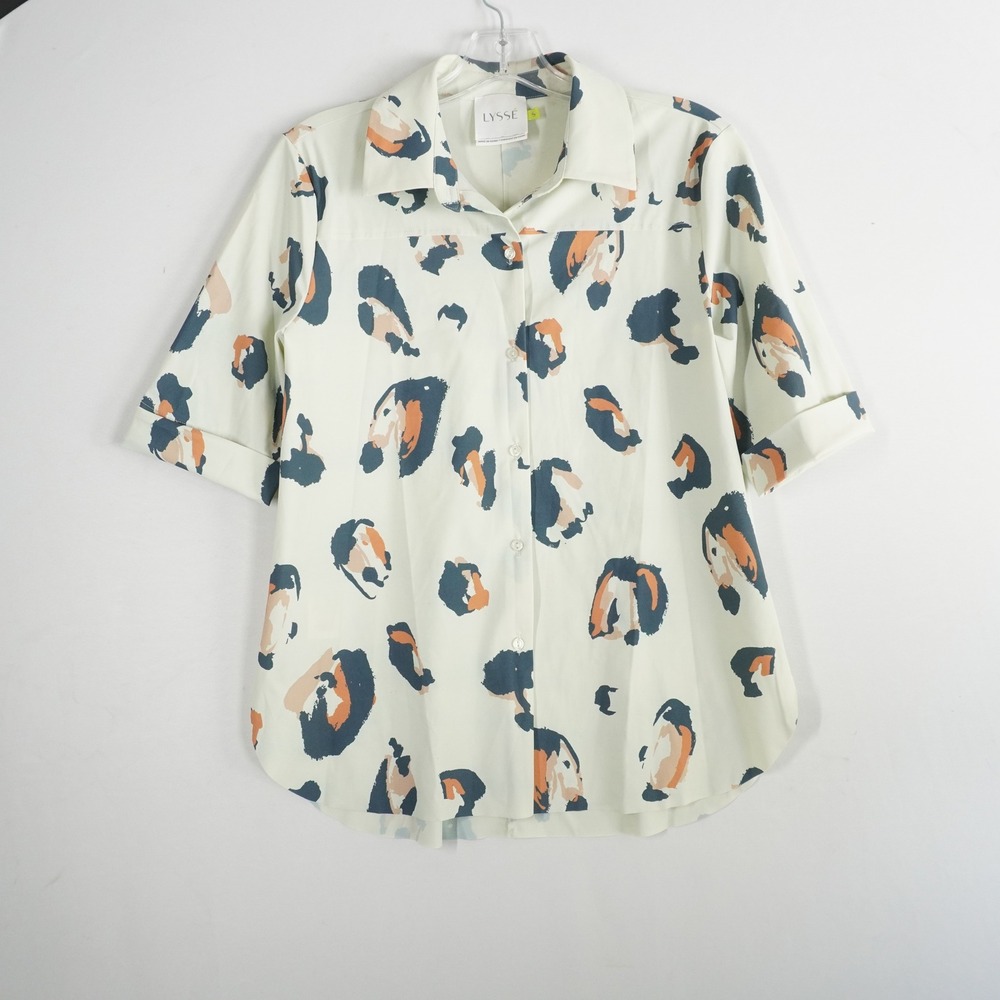 Lysse N Y Josie Leo Stroke Mint Green Stretch Wrinkle Resistant Leopard Blouse S